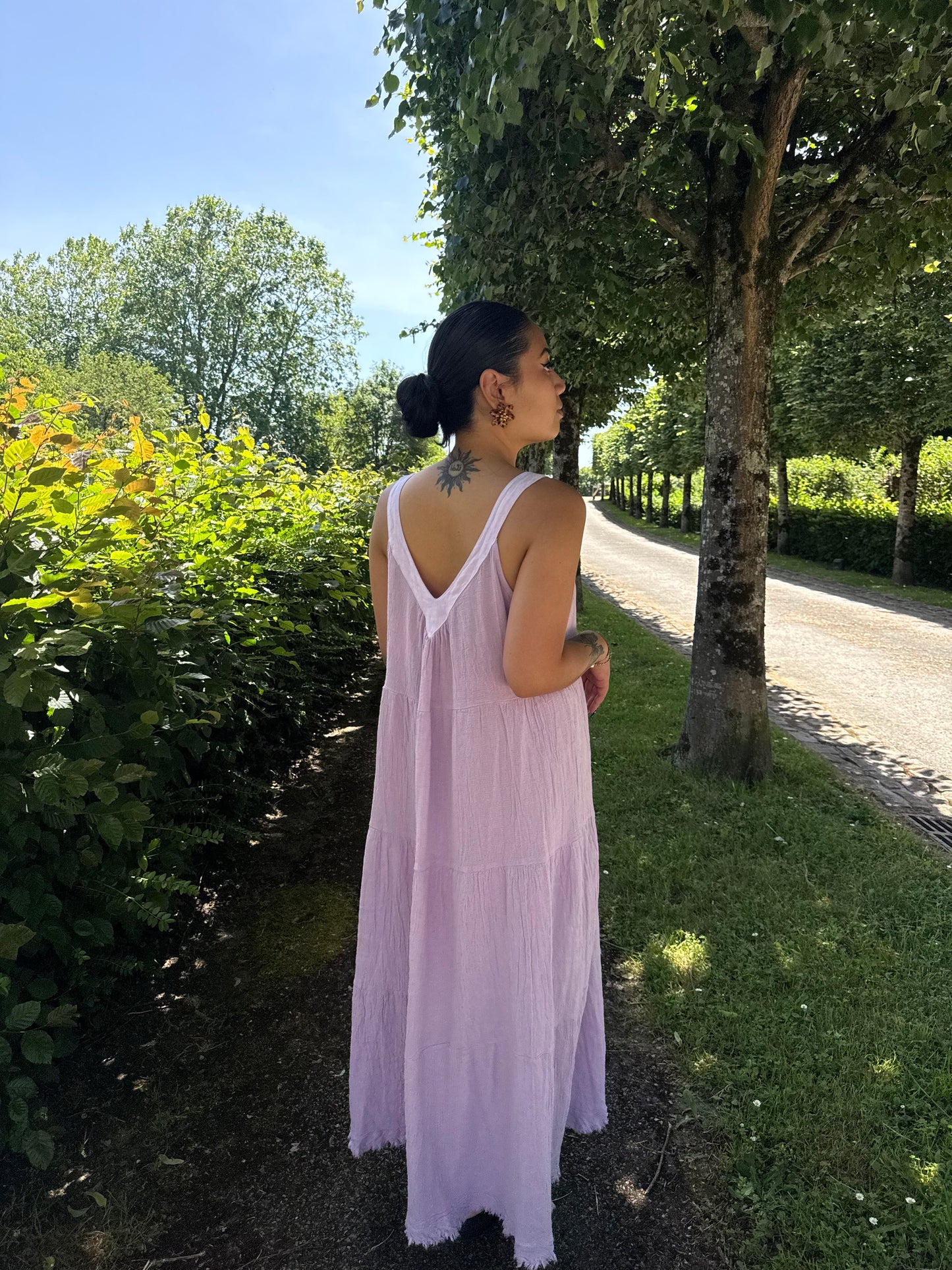 Robe longue coton lin lilas Winai