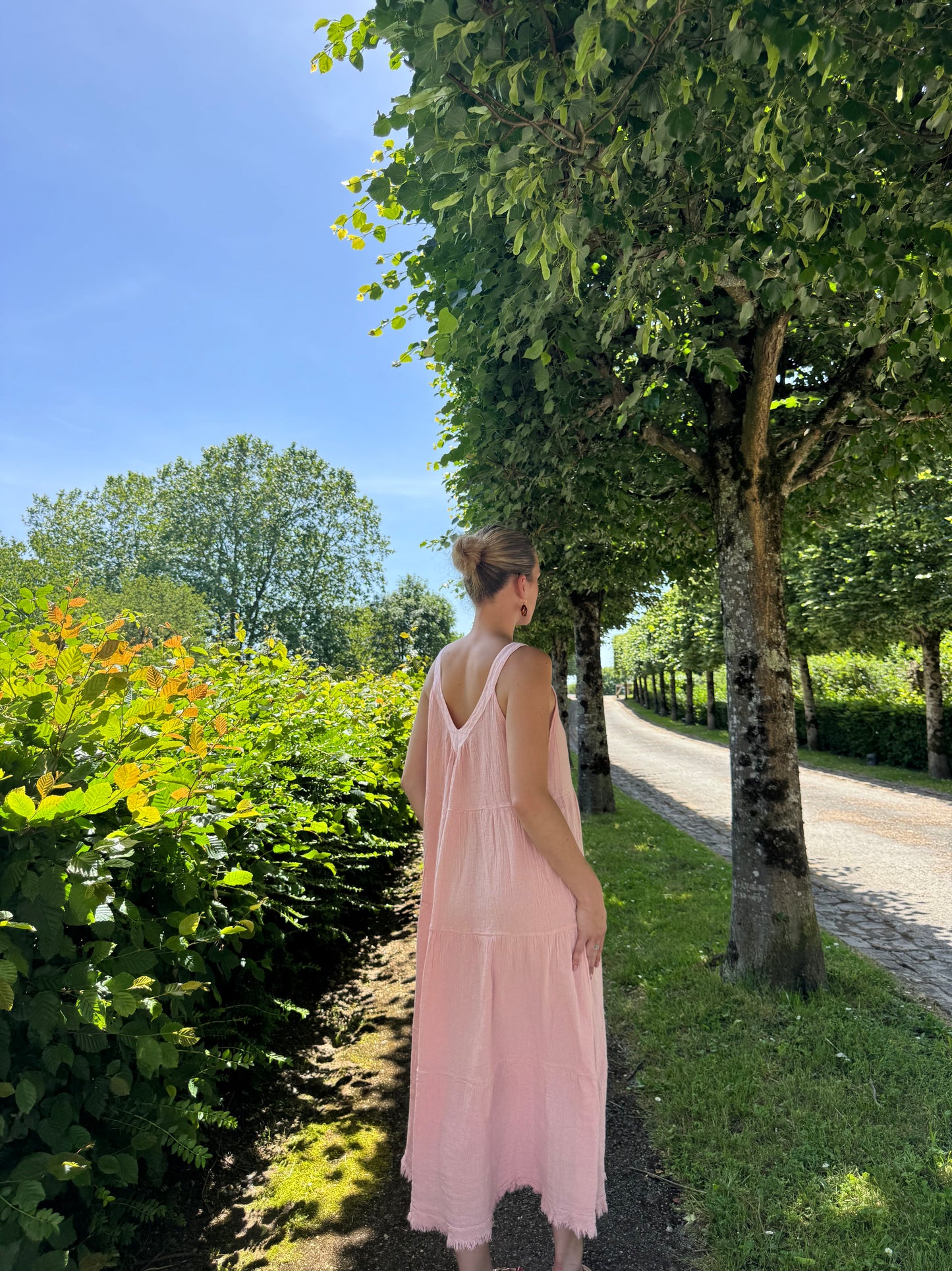 Robe longue coton lin rose Winai