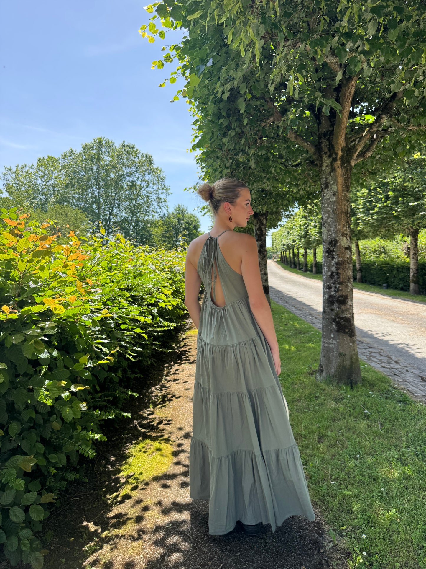 Robe longue dos nu kaki Tida