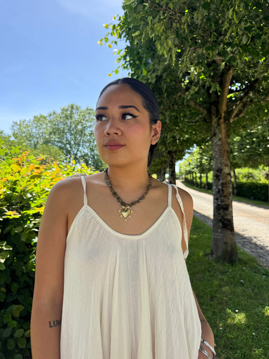 Collier labradorite et cœur doré Dao