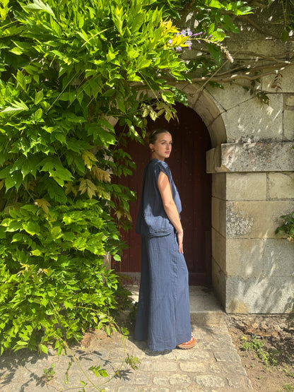 Haut sans manches gaz de coton bleu marine Sumalee — Taille unique