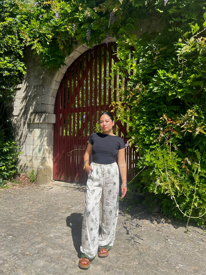 Pantalon large à motifs marins Manya kaki