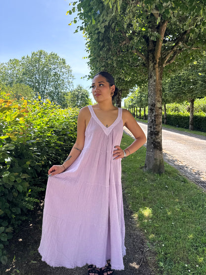 Robe longue coton lin lilas Winai
