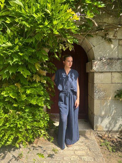 Pantalon large gaz de coton bleu marine Sumalee — Taille unique