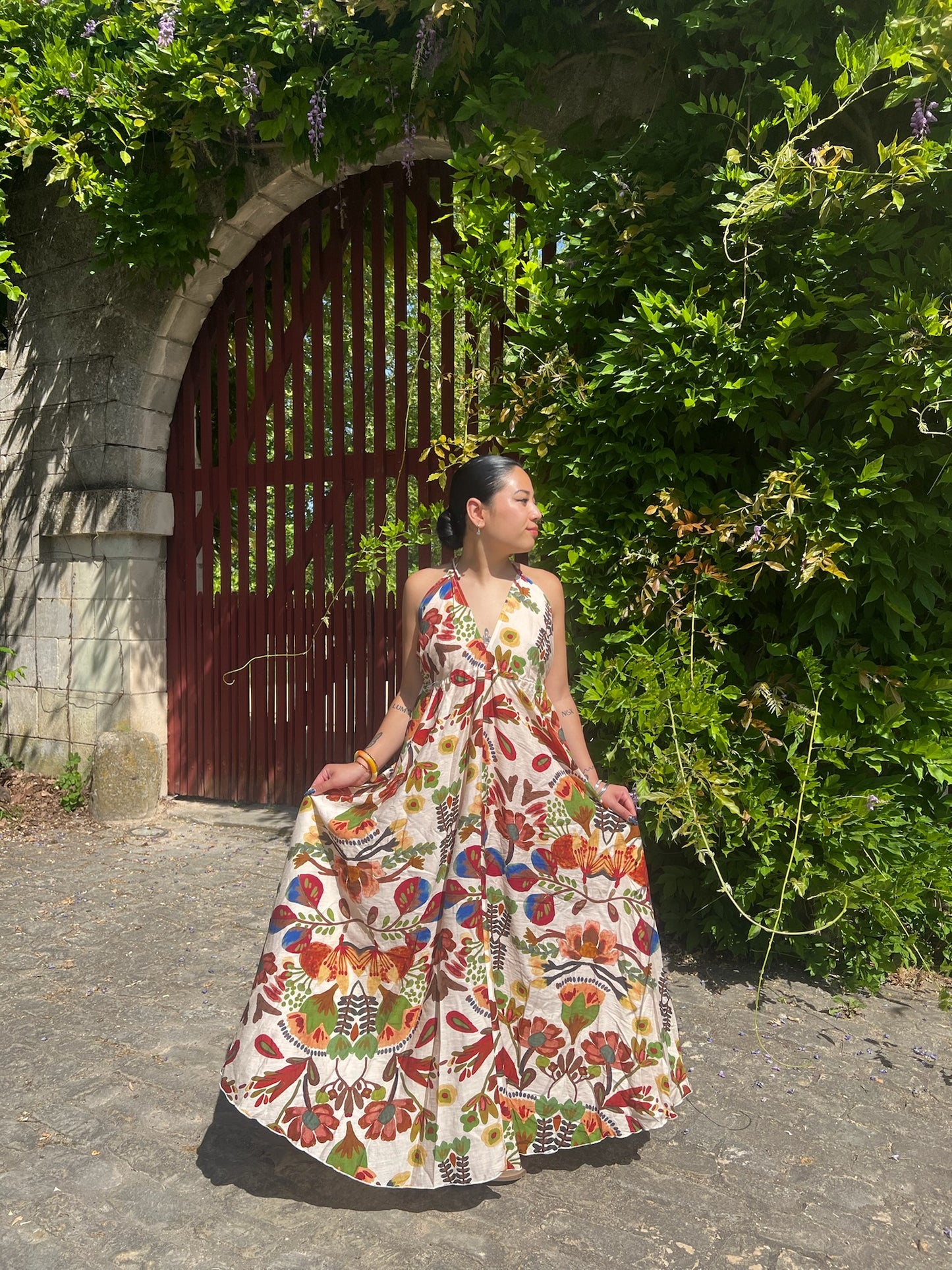 Robe longue dos nu à motifs fleurs Sarai
