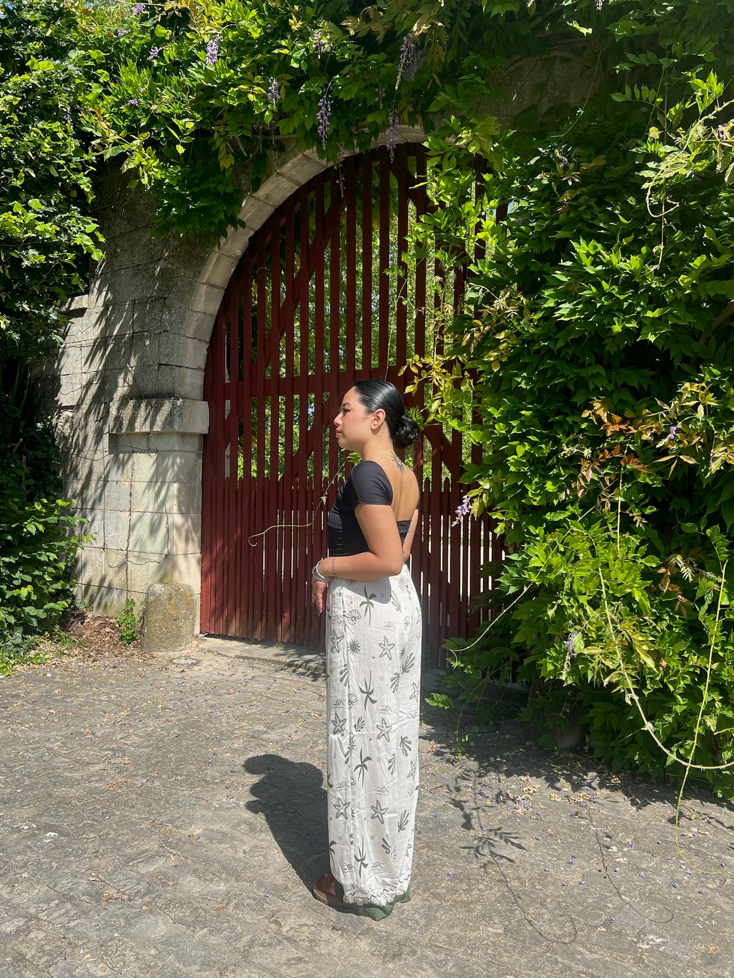 Pantalon large à motifs marins Manya kaki