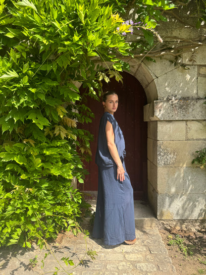 Pantalon large gaz de coton bleu marine Sumalee — Taille unique