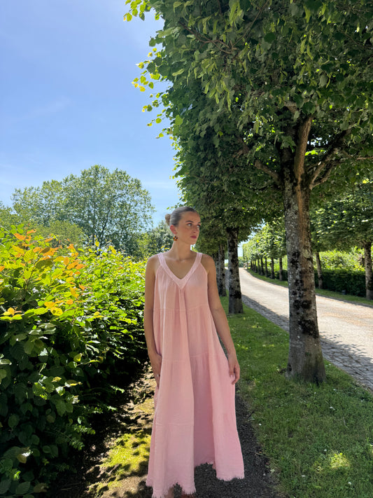Robe longue coton lin rose Winai