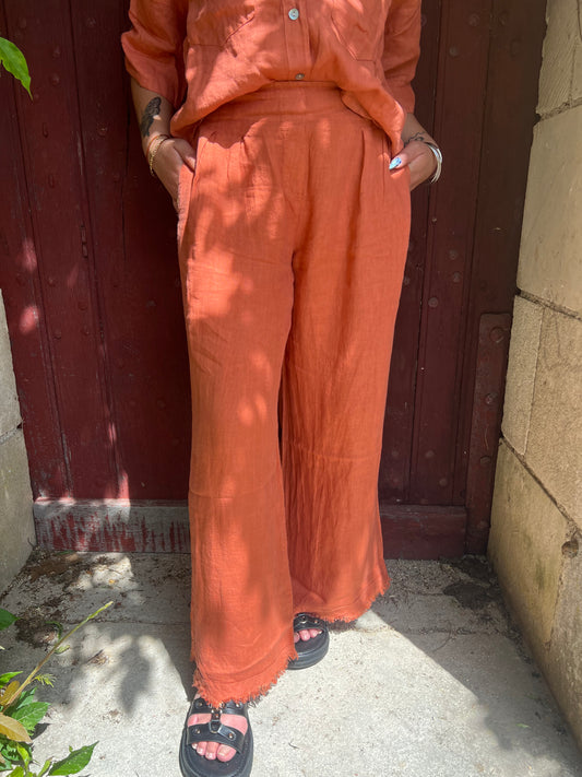 Pantalon large lin brique Kalong