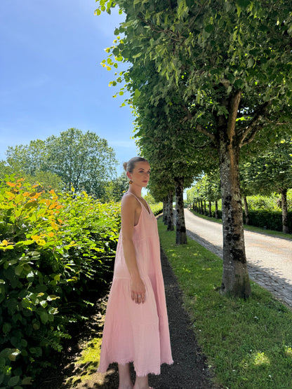 Robe longue coton lin rose Winai