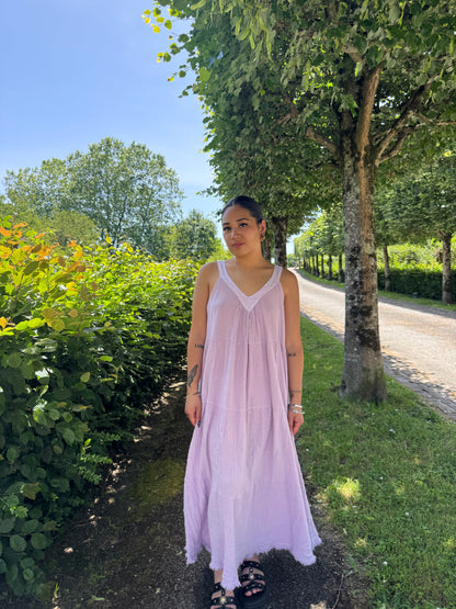 Robe longue coton lin lilas Winai