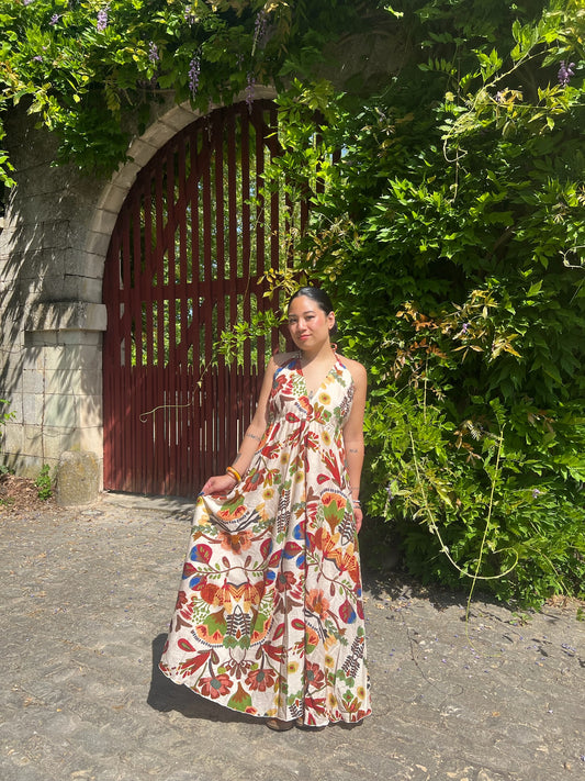 Robe longue dos nu à motifs fleurs Sarai