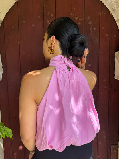 Top col haut bouffant rose Panya