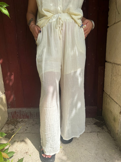 Pantalon large gaz de coton crème Samorn — Taille unique
