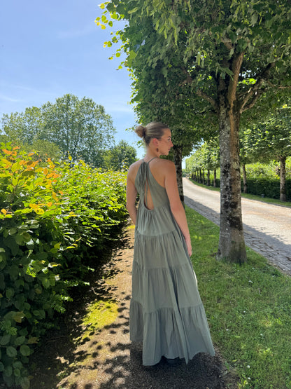 Robe longue dos nu kaki Tida