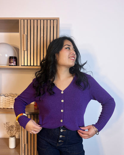 rendu porté du gilet violet mis en pull