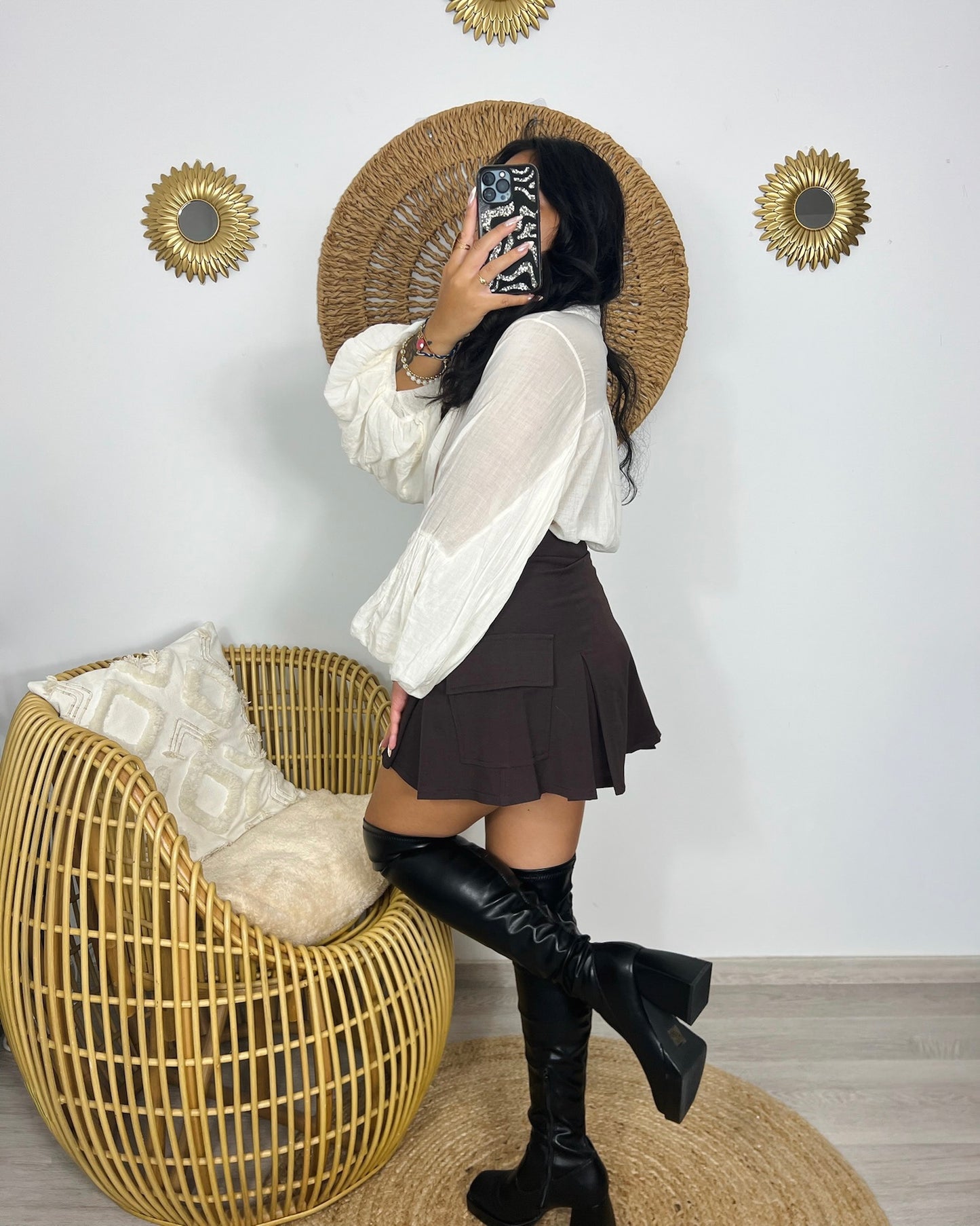 Dos jupe-short cargo marron Bussaba – fermeture éclair fourche – Kaprys